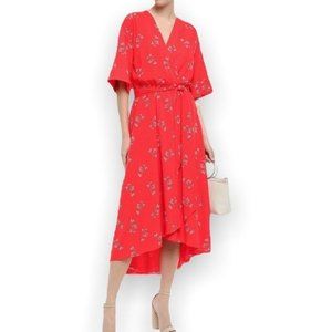 Joie Dress Size M Daymon B Red Floral Crepe De Chine Midi Wrap